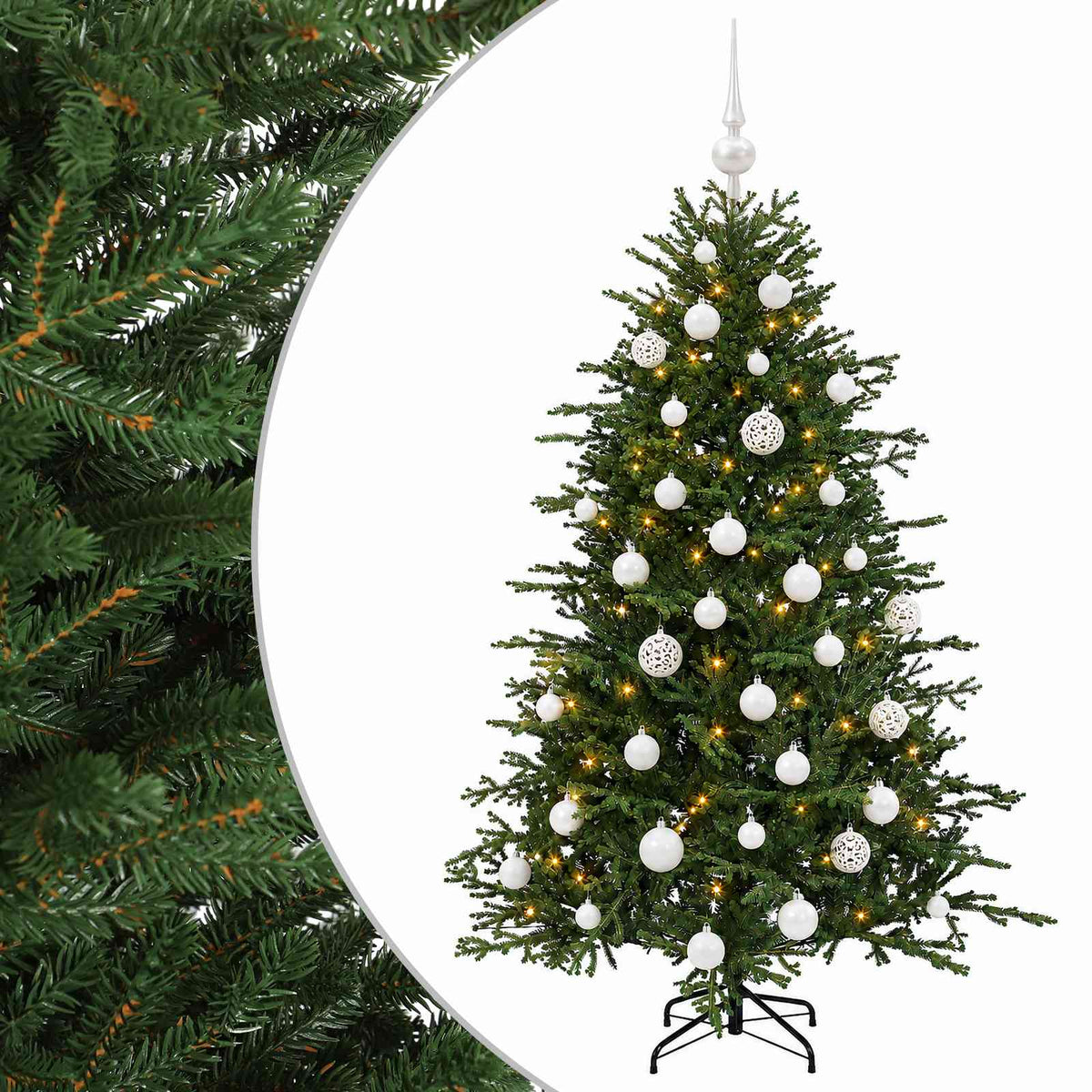 Albero di Natale artificiale con palline 150 cm 150 LED