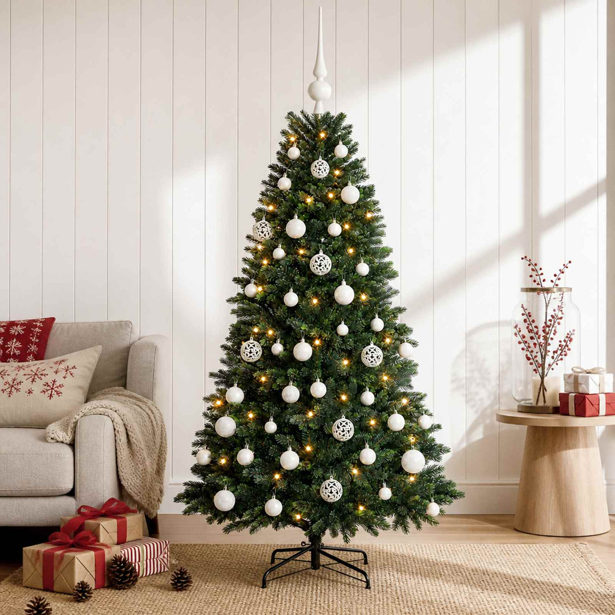 Albero di Natale Artificiale con Palline 120 cm 150 LED