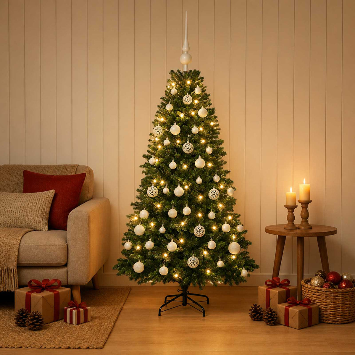 Albero di Natale Artificiale con Palline 120 cm 150 LED