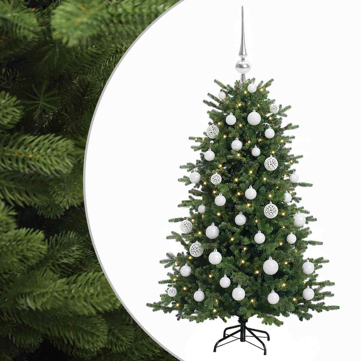 Albero di Natale artificiale con palline 120 cm 150 LED