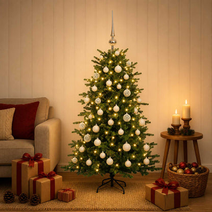 Albero di Natale artificiale con palline 150 cm 150 LED