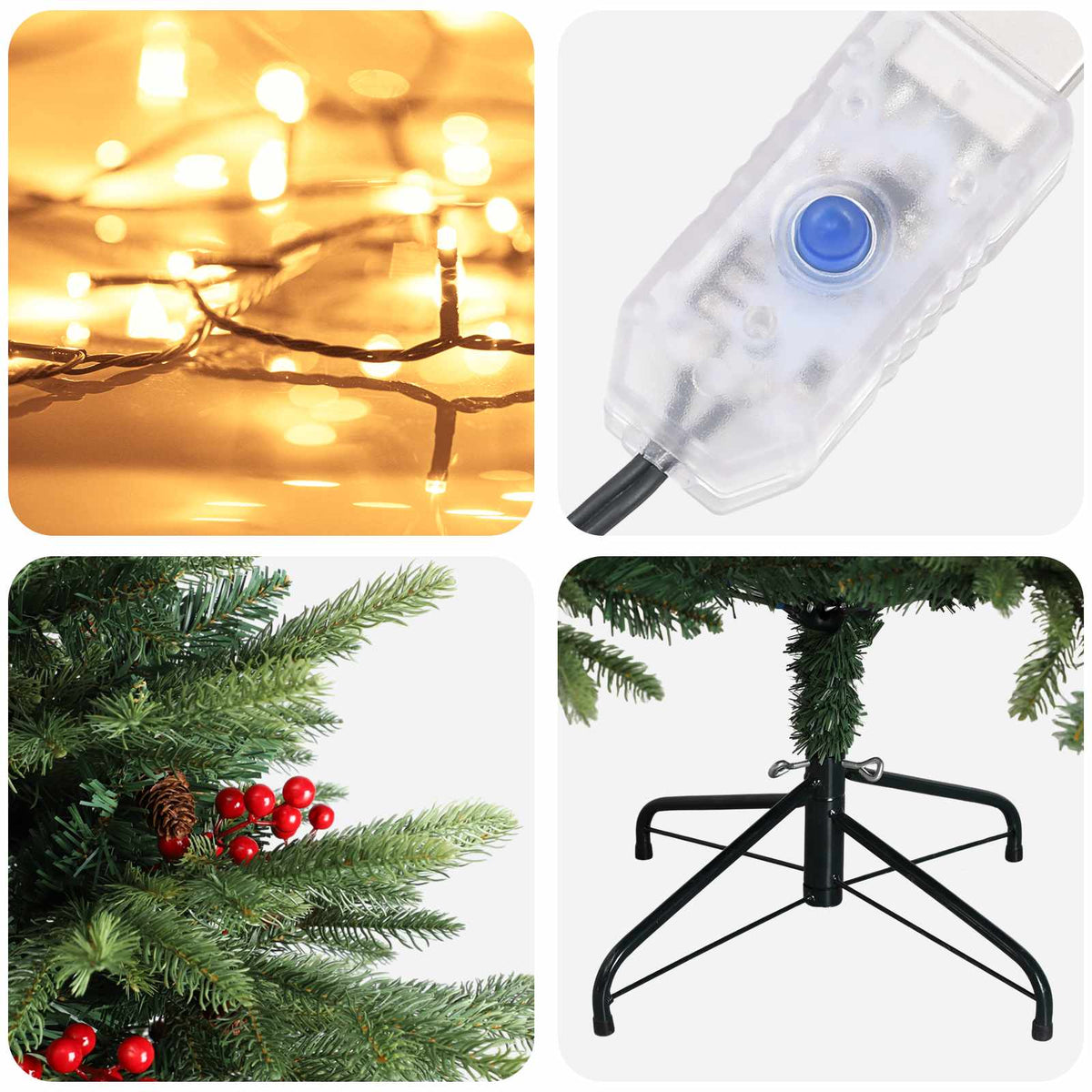 Albero di Natale Artificiale con Rami Pieghevoli 180 cm 300 LED