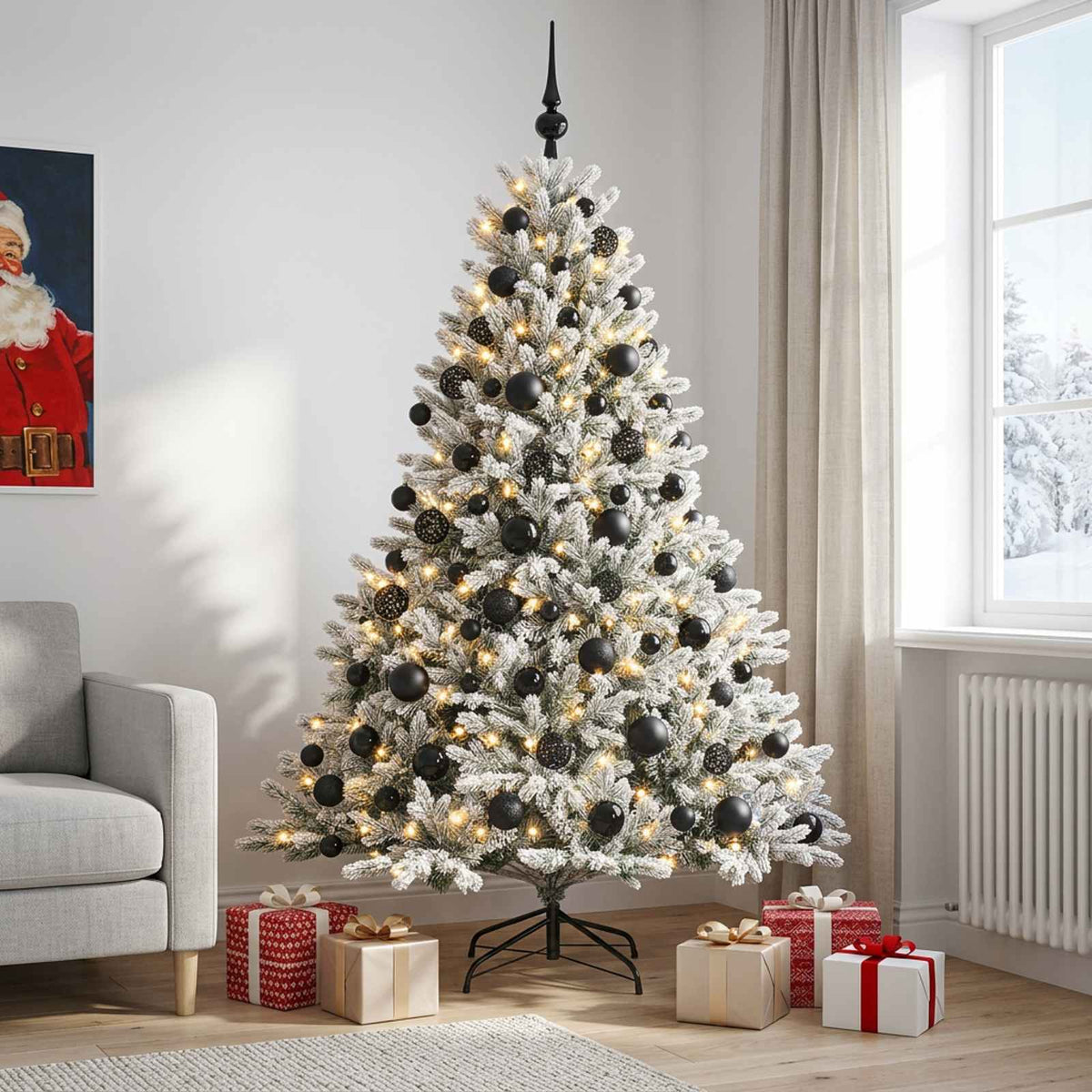Albero di Natale artificiale con palline 210 cm 300 LED