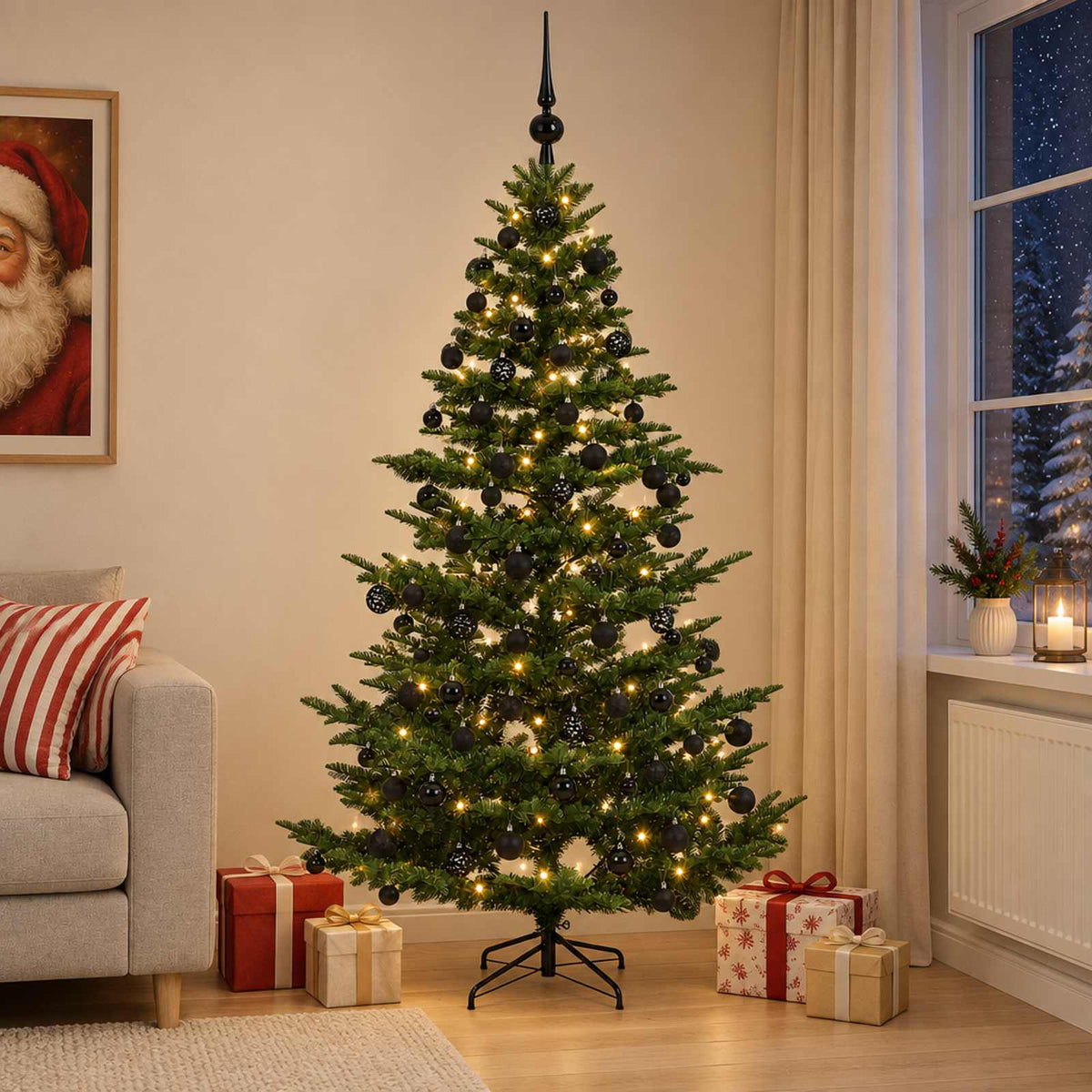 Albero di Natale artificiale con palline 210 cm 300 LED