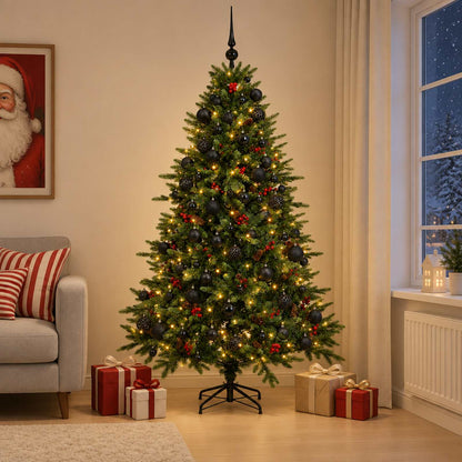 Albero di Natale artificiale con palline 210 cm 300 LED