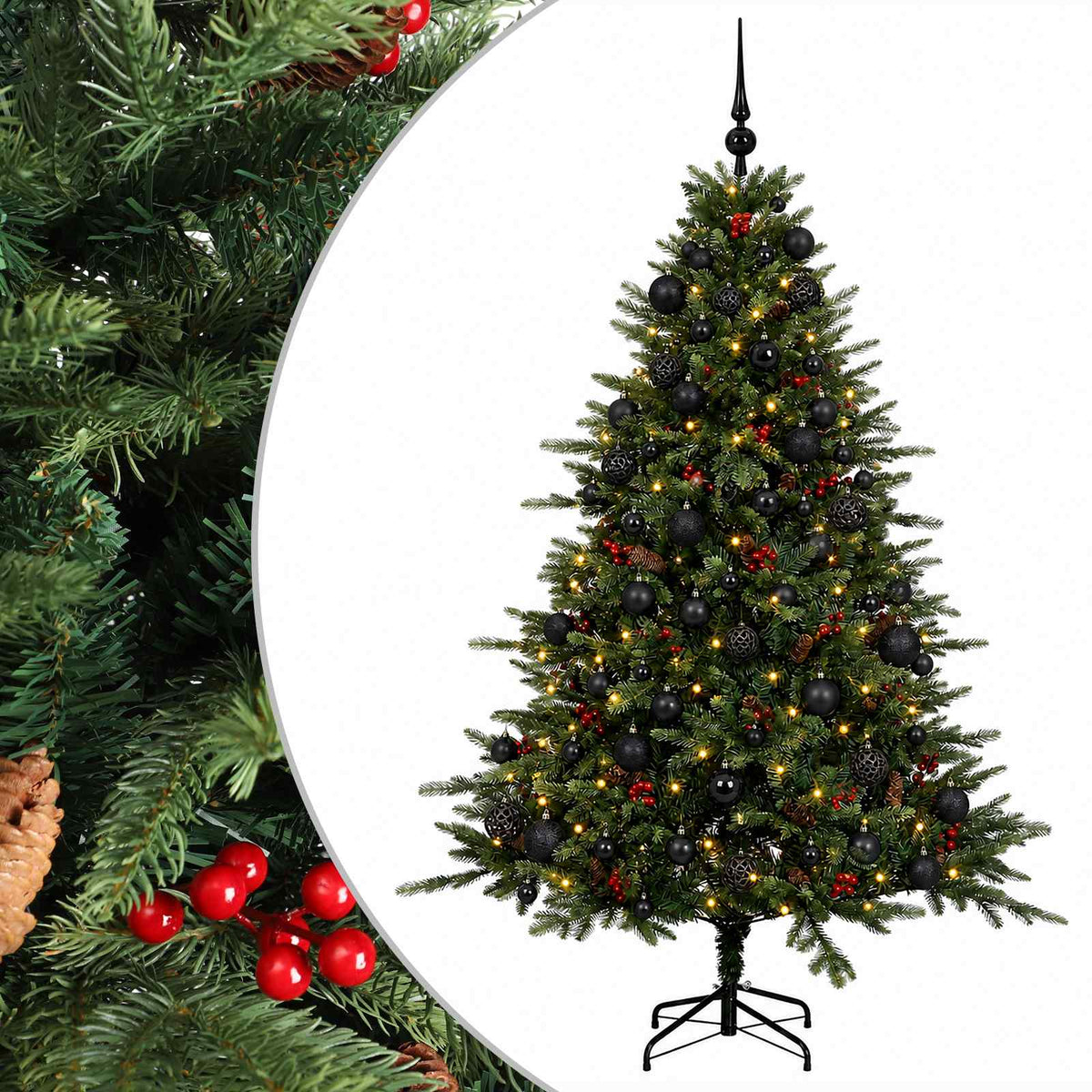 Albero di Natale artificiale con palline 210 cm 300 LED