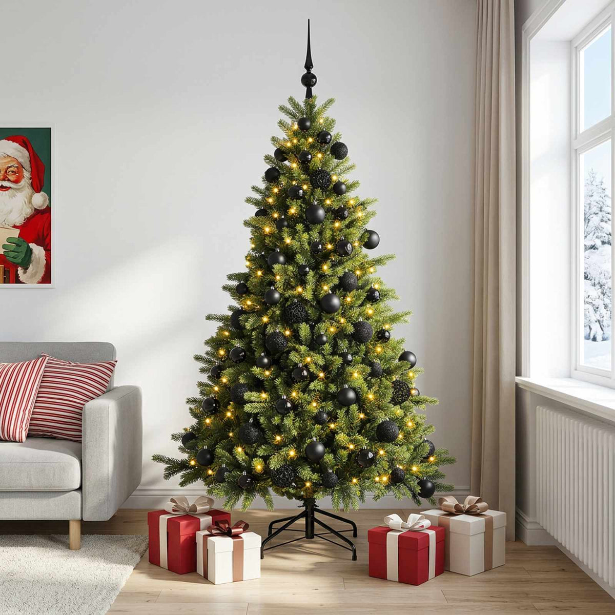 Albero di Natale artificiale con palline 210 cm 300 LED