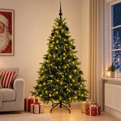Albero di Natale artificiale con palline 210 cm 300 LED