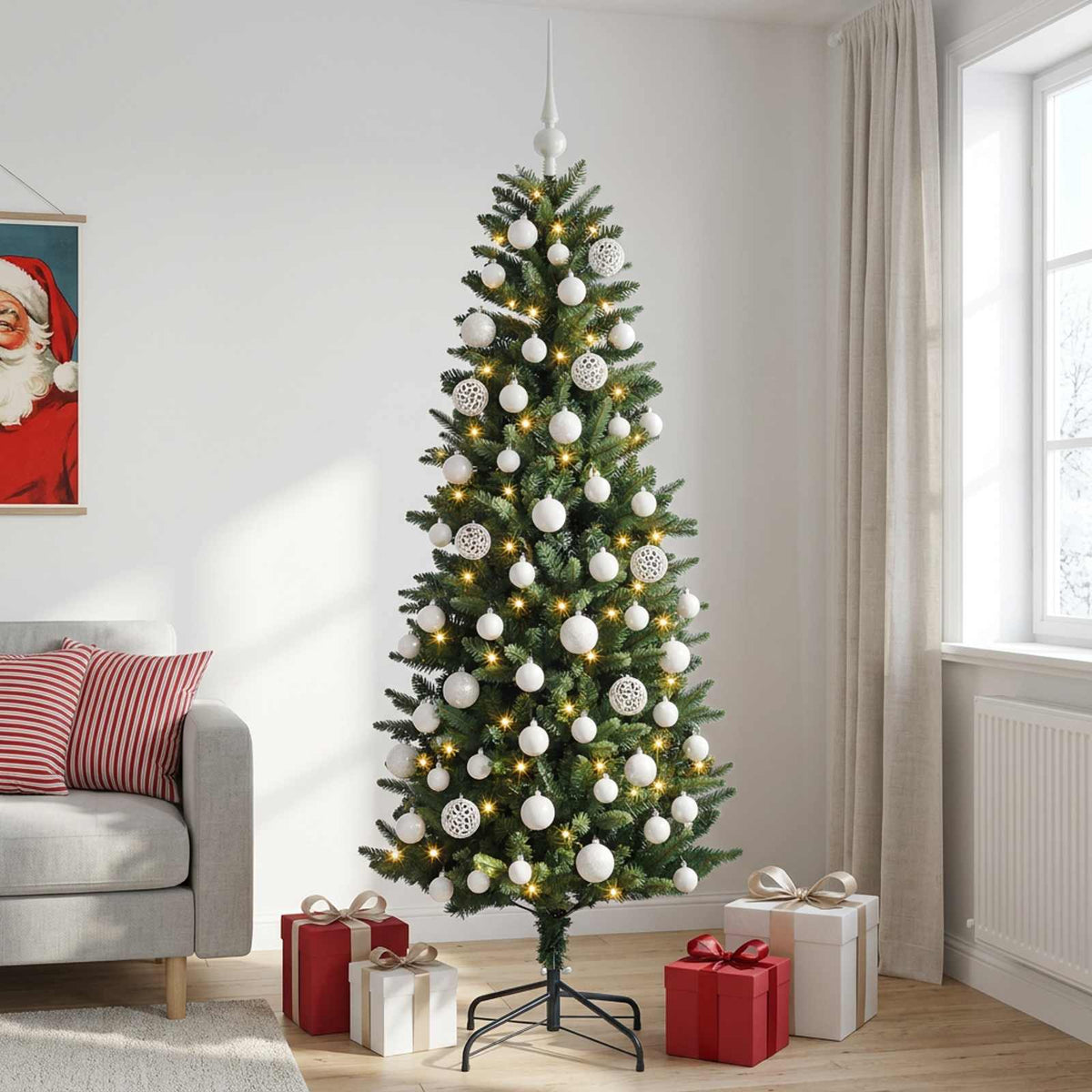 Albero di Natale Artificiale con Palline 210 cm 300 LED