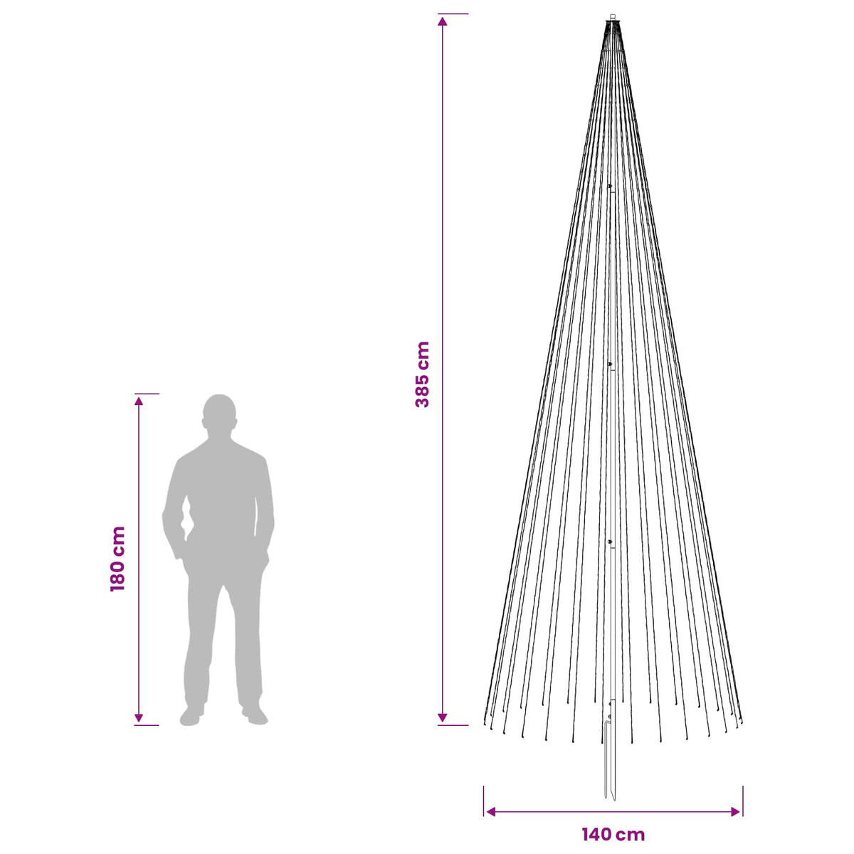 Albero di Natale LED 385 cm 1148 LED Bianco caldo Ferro Nero | homemem39