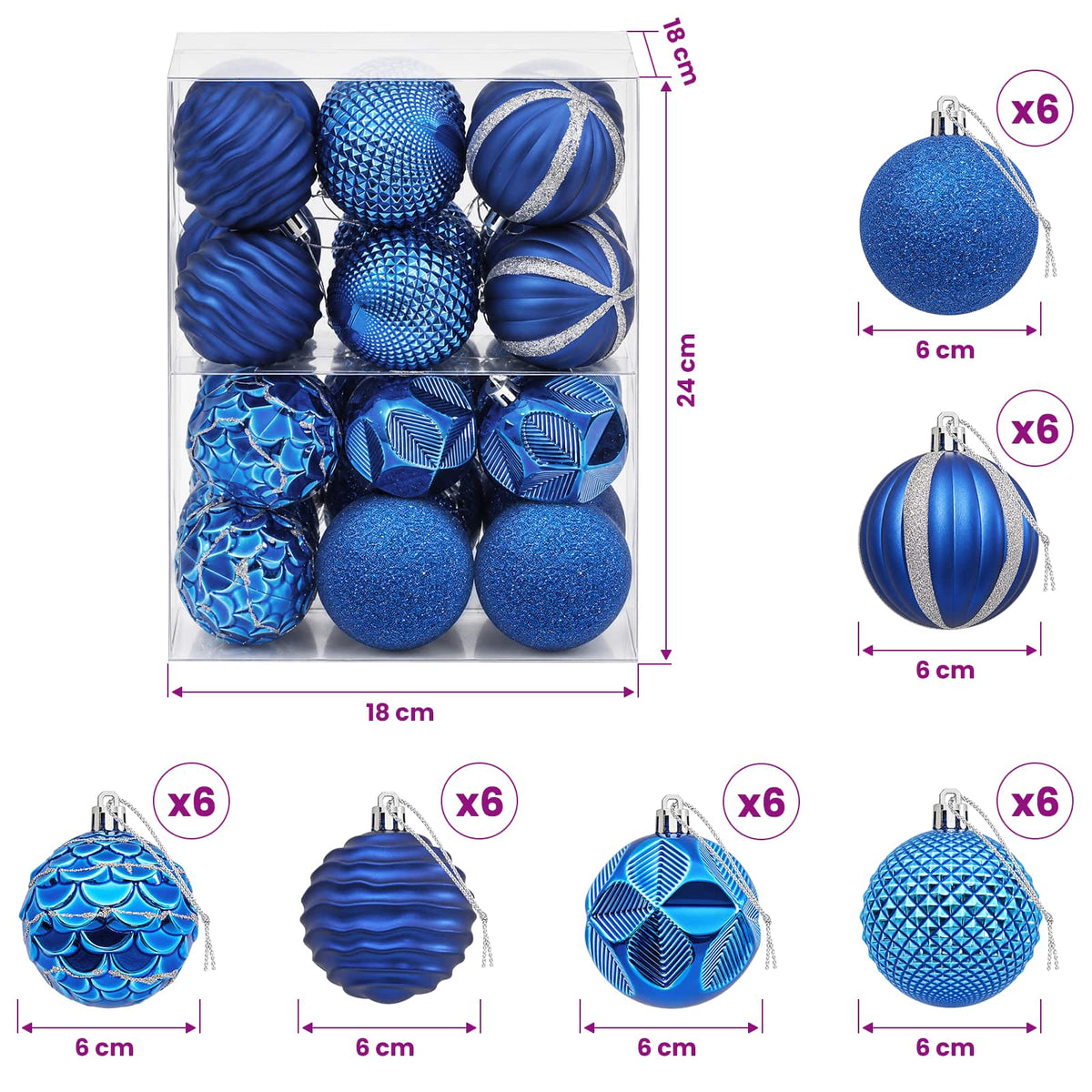 Set di Palline di Natale 36 pz Blu 6 cm Polistirolo | homemem39