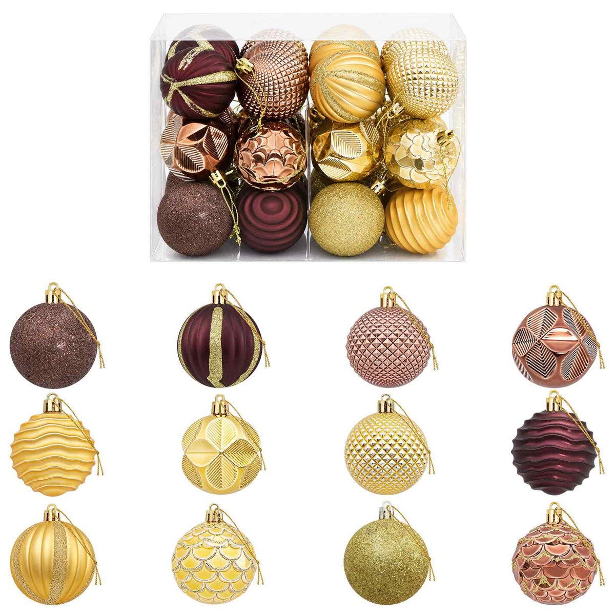 Set di Palline di Natale 36 pz Marrone e oro 6 cm Polistirolo