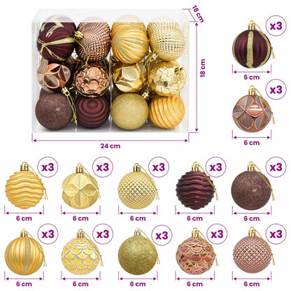 Set di Palline di Natale 36 pz Marrone e oro 6 cm Polistirolo