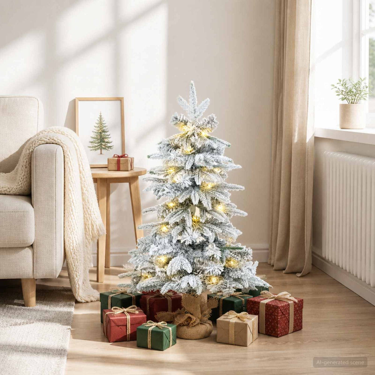 Mini albero di Natale innevato 90 cm 50 LED Bianco caldo