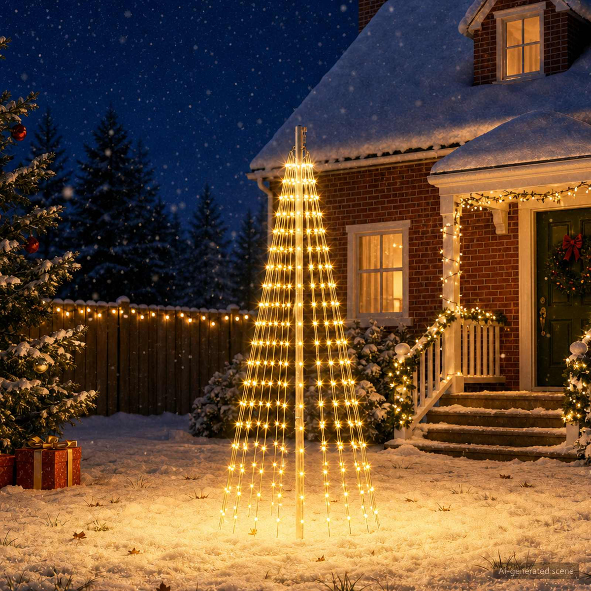 Luci per albero di Natale con picchetti e asta per bandiera