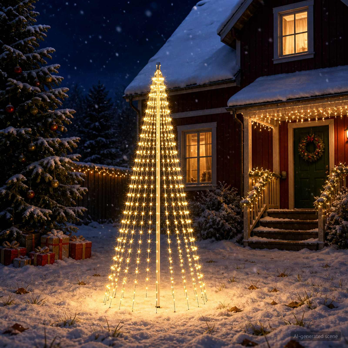 Luci per albero di Natale con picchetti e asta per bandiera