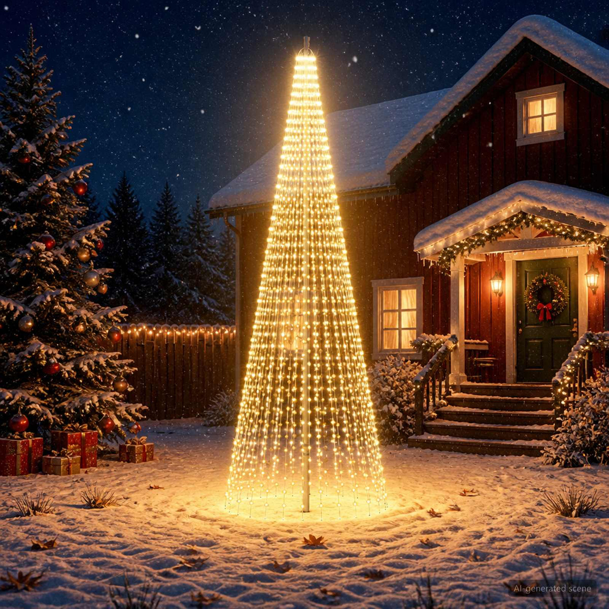 Luci per albero di Natale con picchetti e asta per bandiera