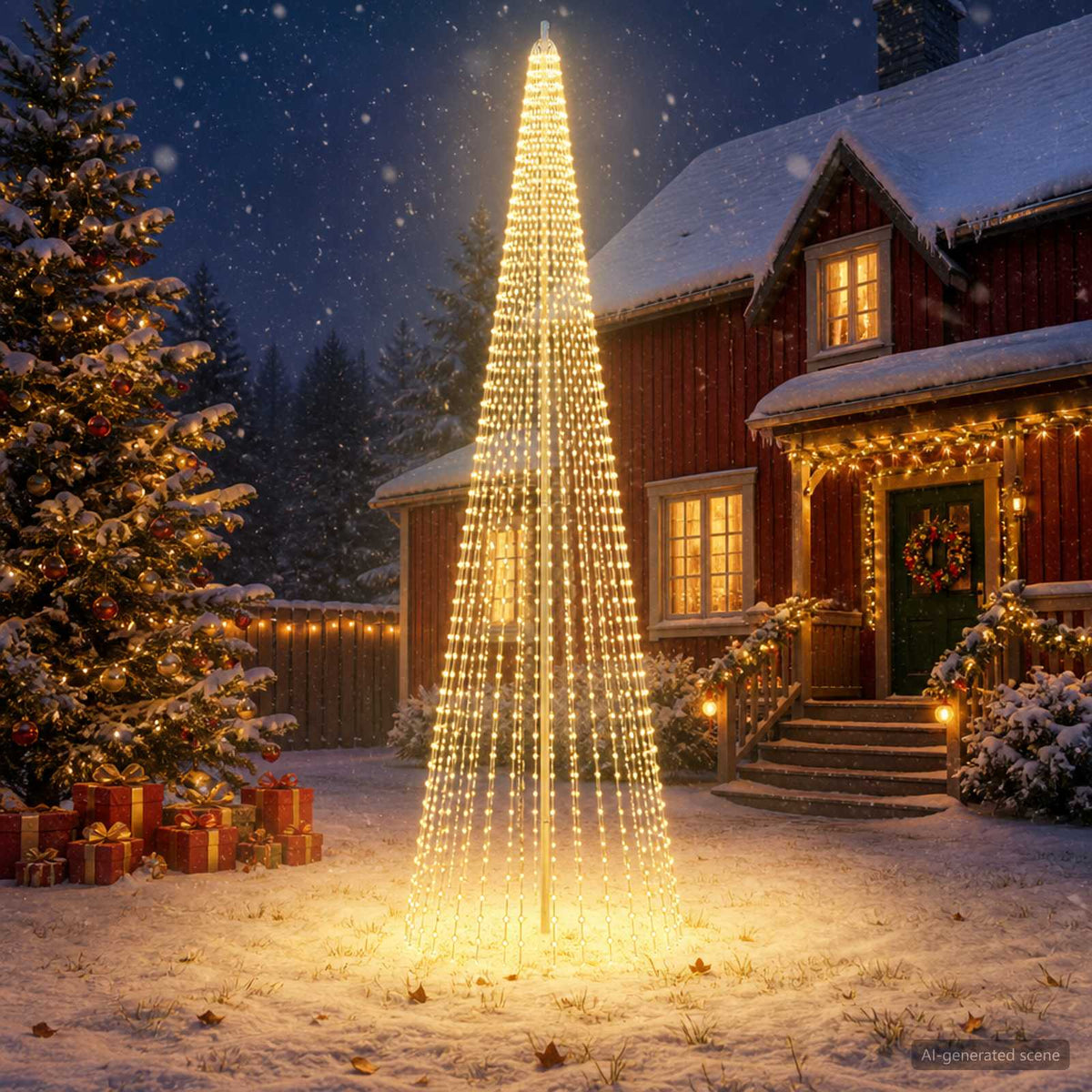 Luci per albero di Natale con picchetti e asta per bandiera