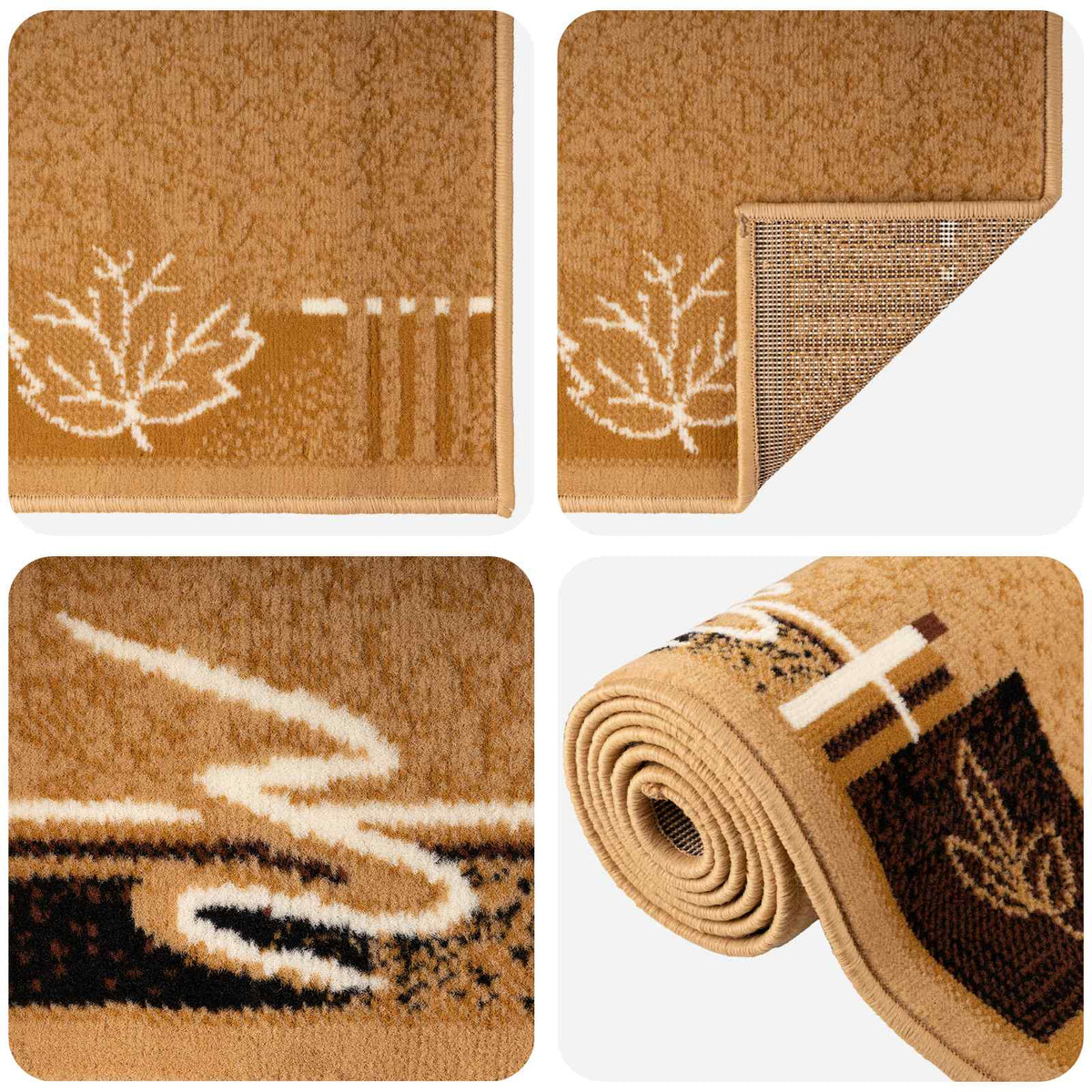 Tappeto Runner FLORNES Tessuto Ocra Foglie 100 x 400 cm PP 7 mm | homemem39