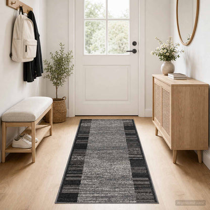 Tappeto Runner FLORNES Tessuto Grigio Righe 100 x 400 cm PP | homemem39