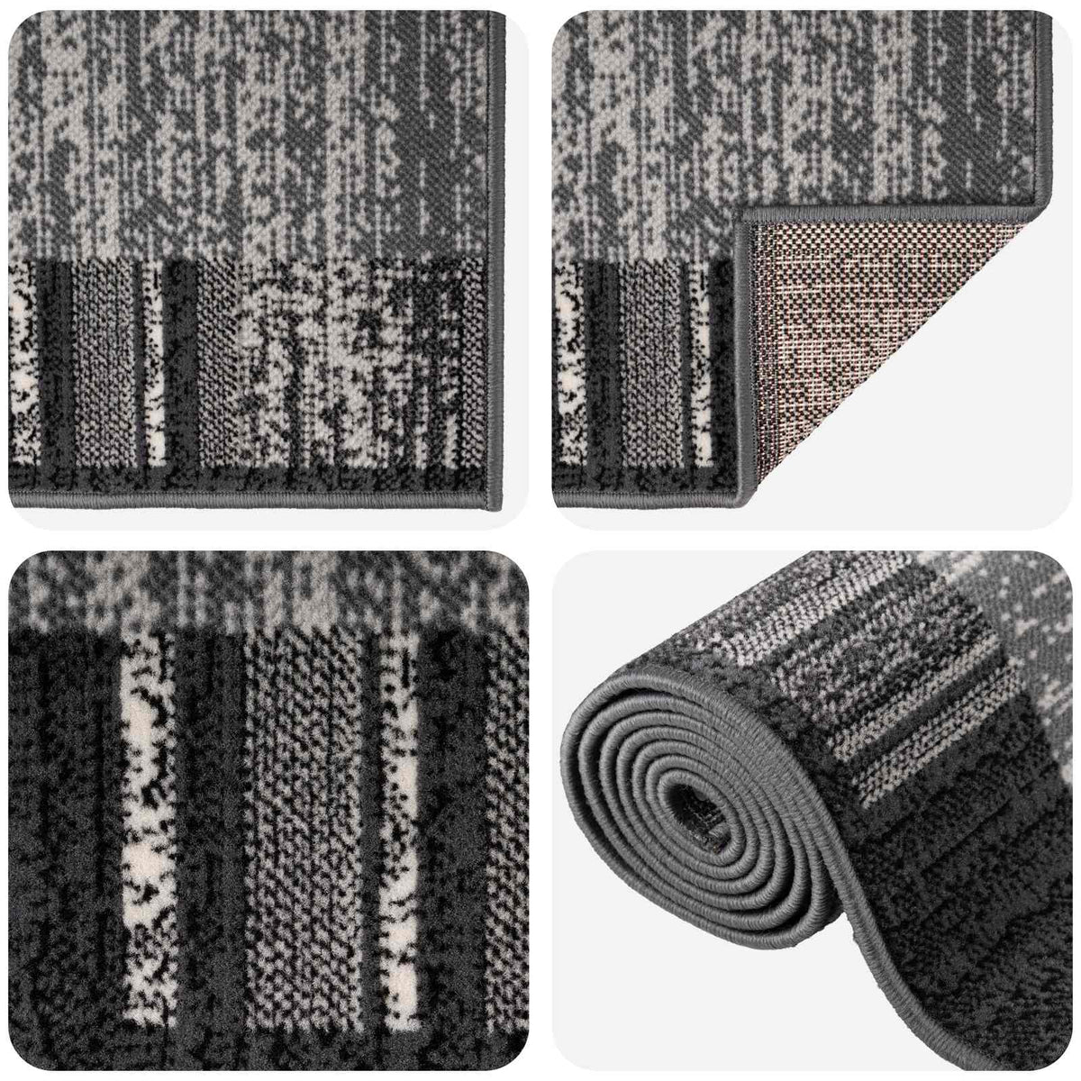Tappeto Runner FLORNES Tessuto Grigio Righe 100 x 450 cm PP | homemem39
