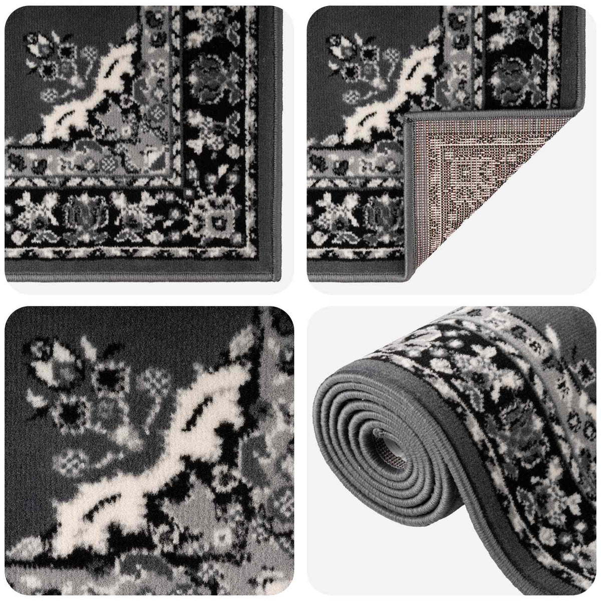Tappeto Runner FLORNES Tessuto Motivo Grigio 100 x 250 cm PP | homemem39
