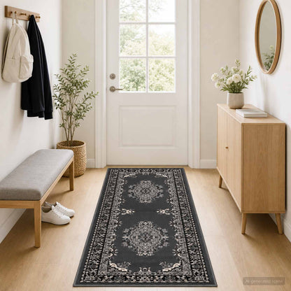 Tappeto Runner FLORNES Tessuto Motivo Grigio 100 x 250 cm PP | homemem39