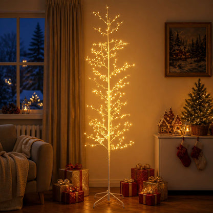 Albero di Natale a betulla Bianco 47 x 210 cm Acciaio 567 LED
