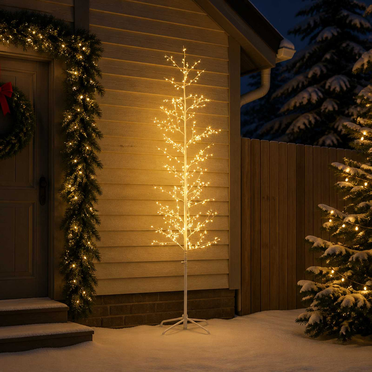 Albero di Natale a betulla Bianco 47 x 210 cm Acciaio 567 LED