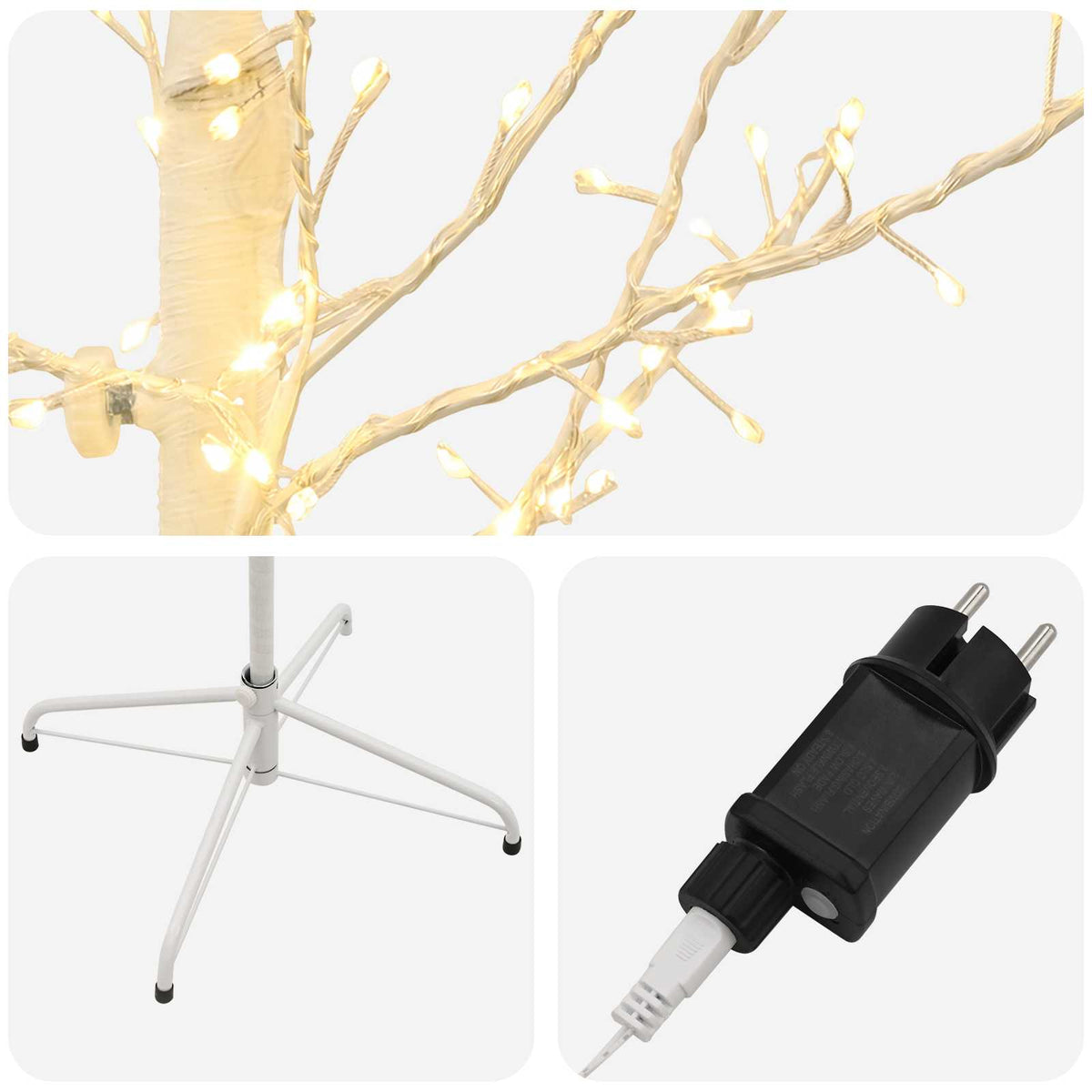 Albero di Natale a betulla Bianco 47 x 210 cm Acciaio 567 LED
