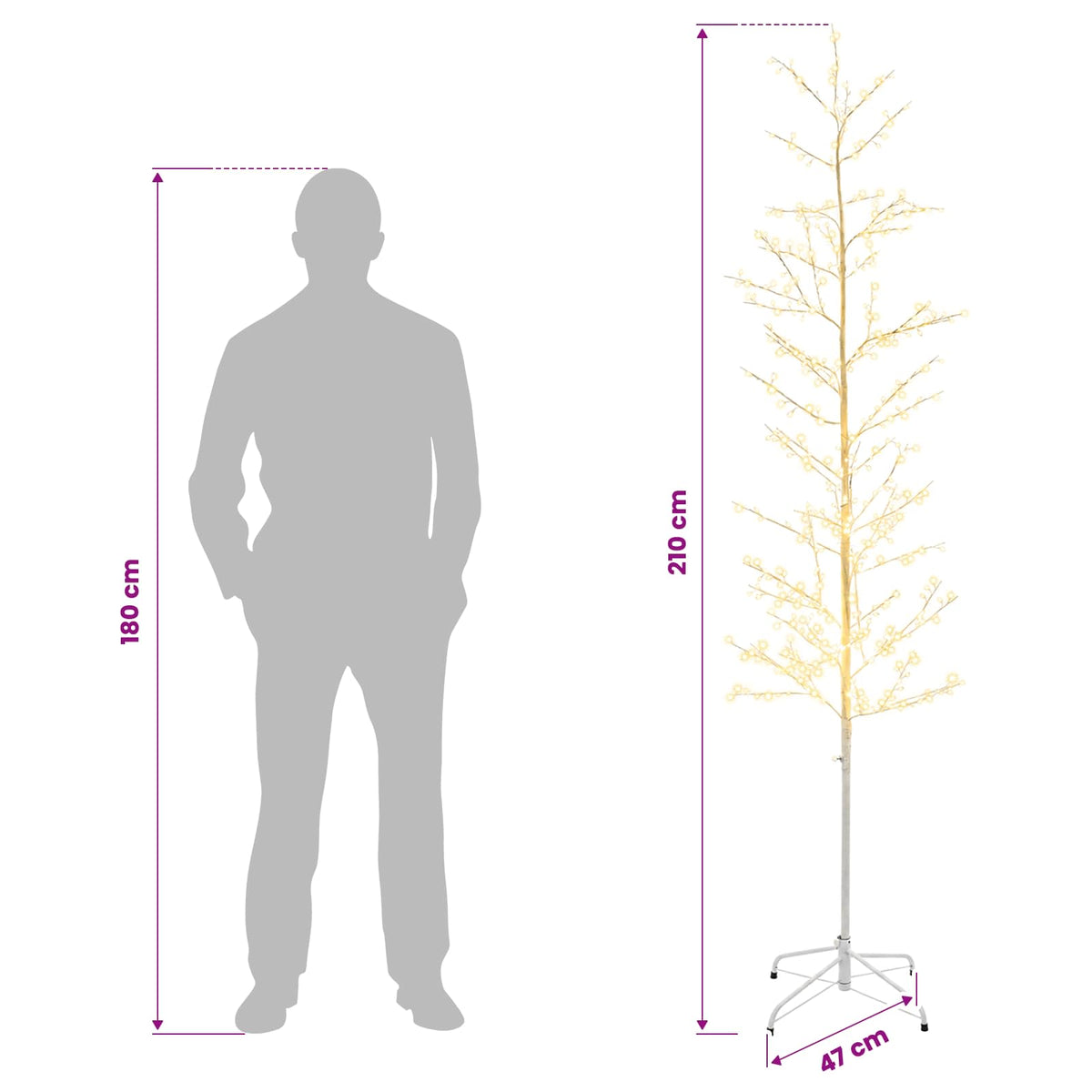 Albero di Natale a betulla Bianco 47 x 210 cm Acciaio 567 LED