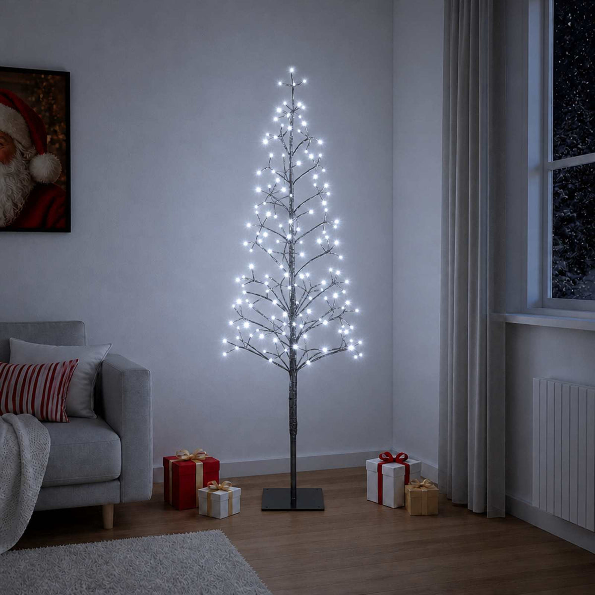 Albero di Natale con luci LED Nero 18 x 18 x 150 cm Acciaio | homemem39