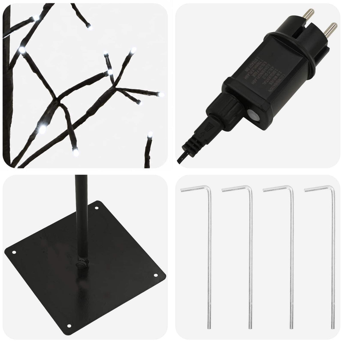 Albero di Natale con luci LED Nero 18 x 18 x 150 cm Acciaio | homemem39
