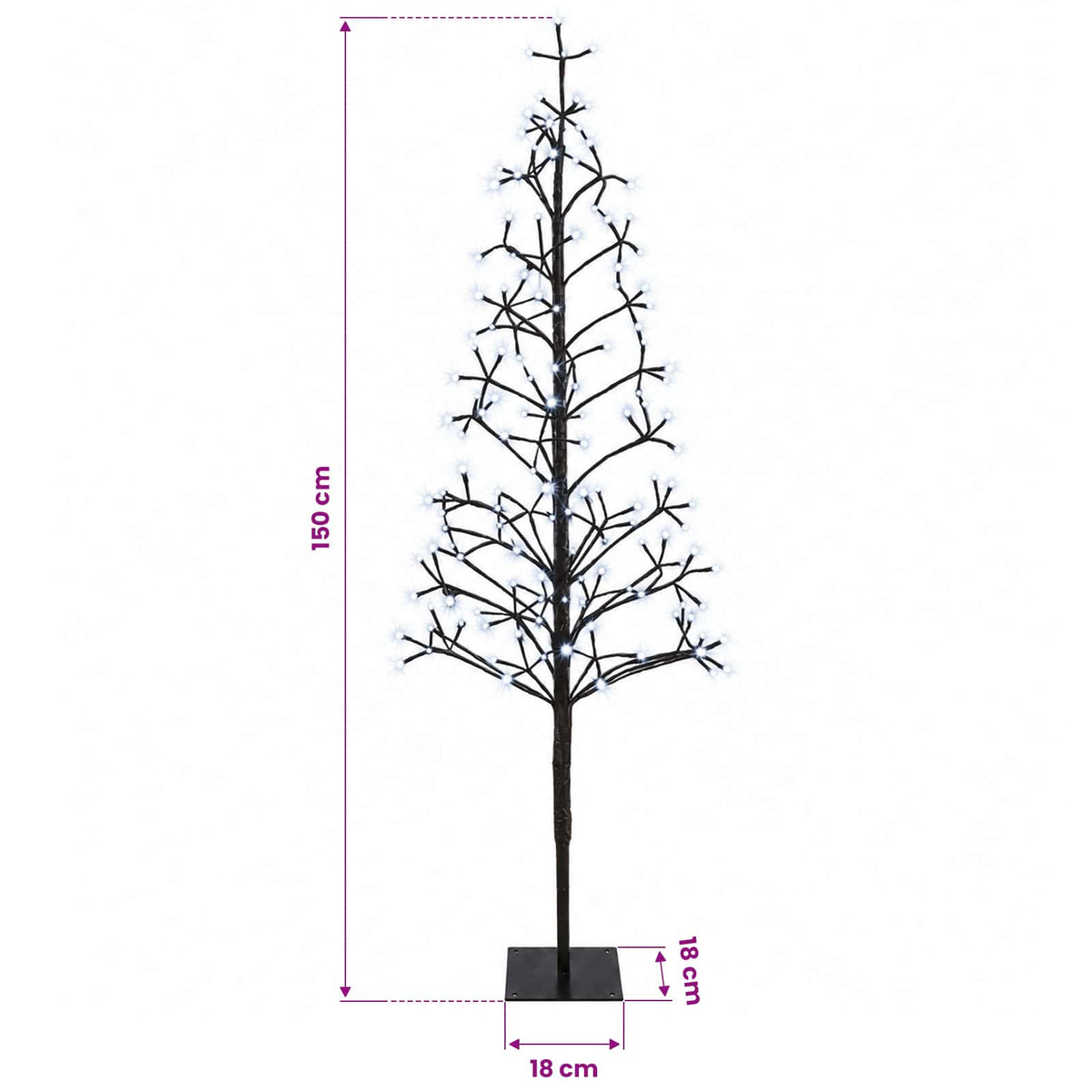 Albero di Natale con luci LED Nero 18 x 18 x 150 cm Acciaio | homemem39