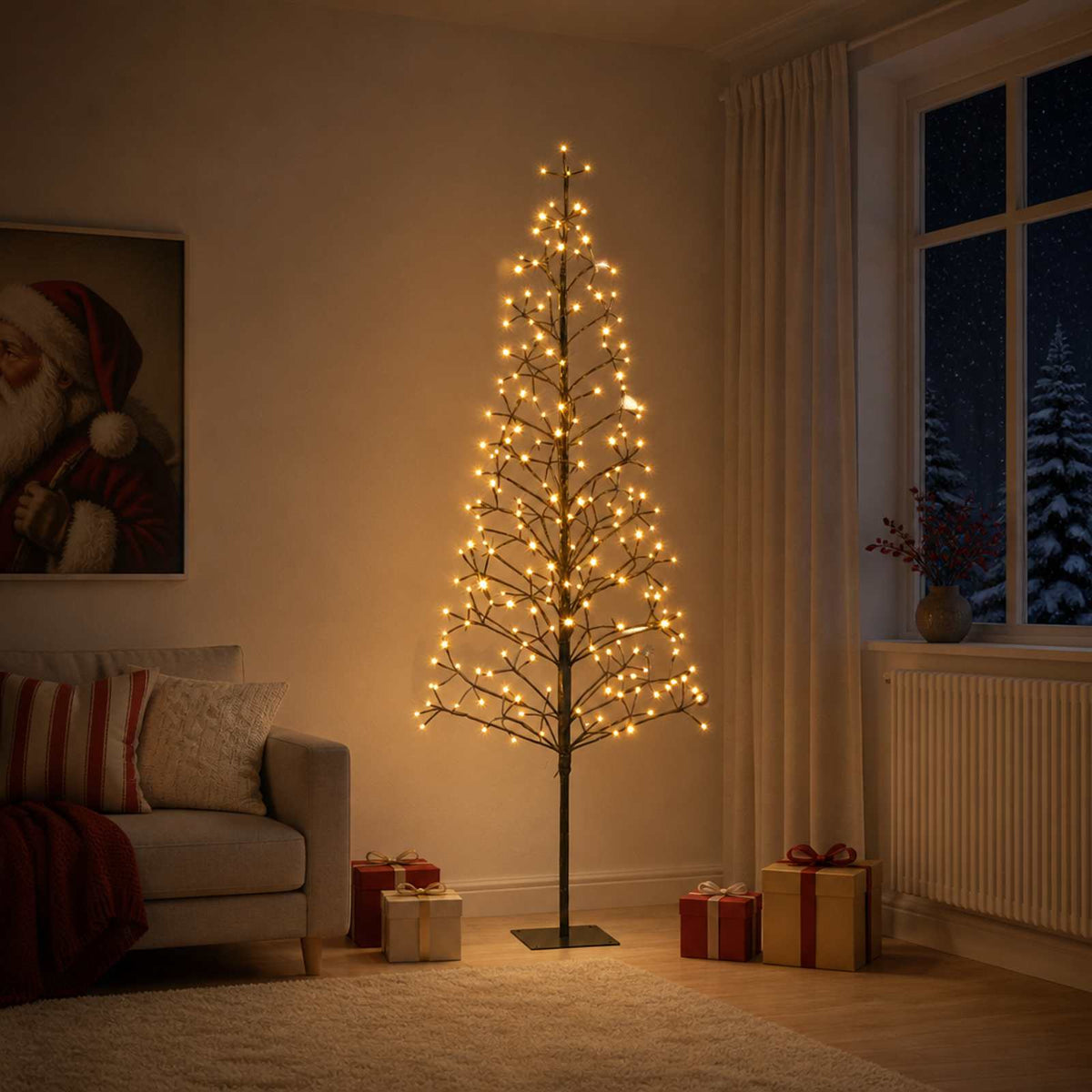Albero di Natale con luci LED Nero 20 x 20 x 180 cm Acciaio | homemem39