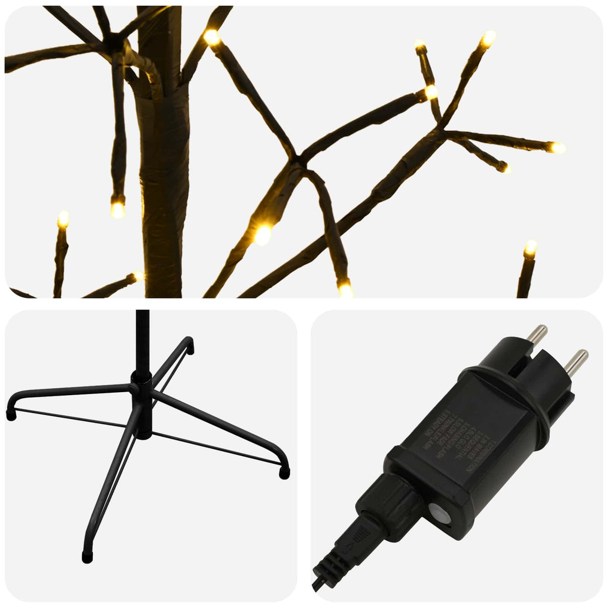 Albero di Natale con luci LED Nero 20 x 20 x 180 cm Acciaio | homemem39