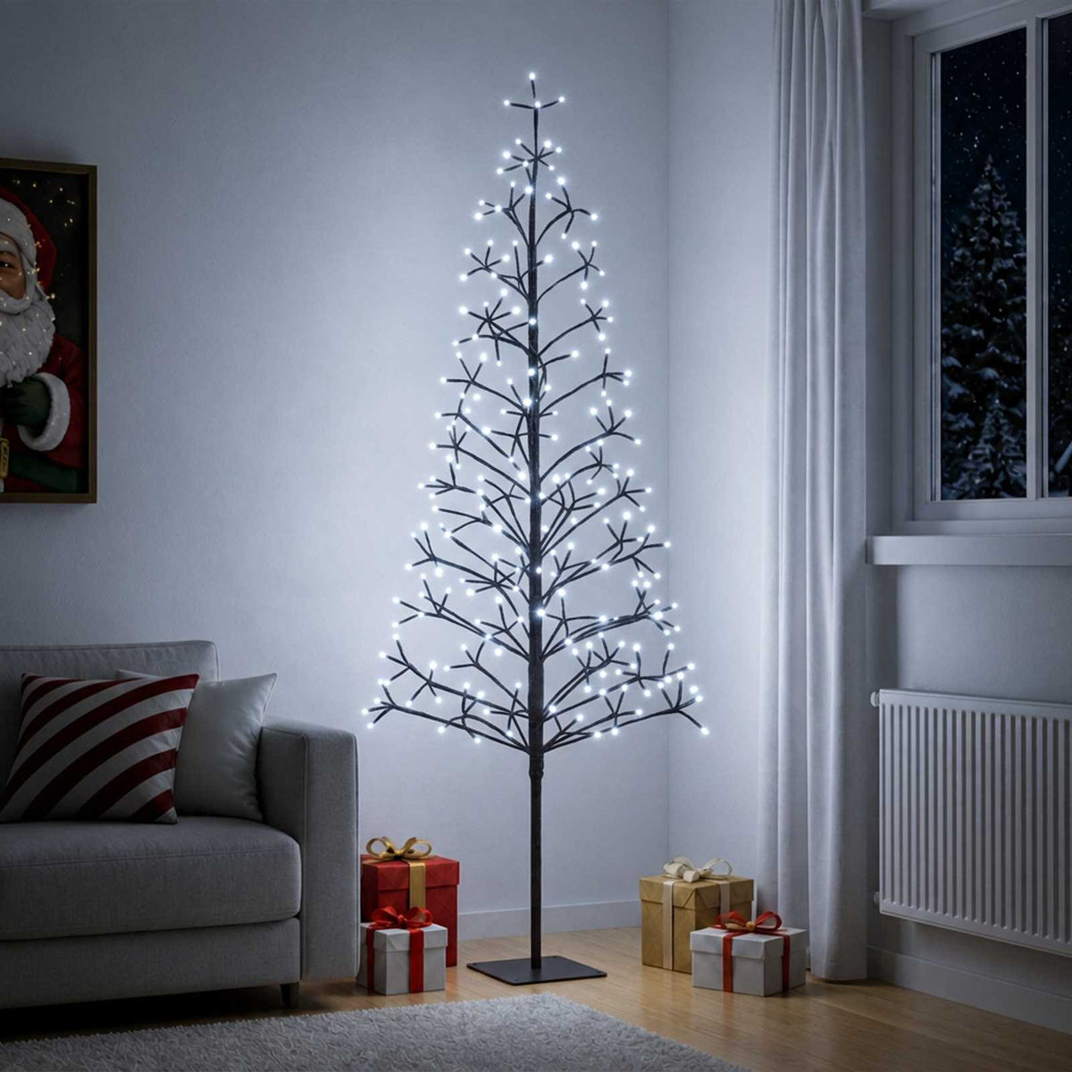 Albero di Natale con luci LED Nero 180 cm Acciaio 196 LED | homemem39