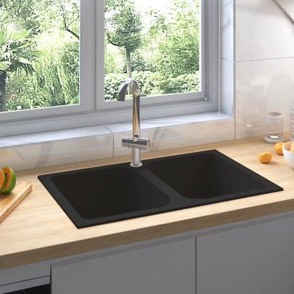 Lavello da cucina Nero 76 x 48 x 30 cm Quarzo e Resina | homemem39