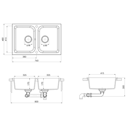 Lavello da cucina Bianco 76 x 48 x 30 cm Quarzo e Resina | homemem39