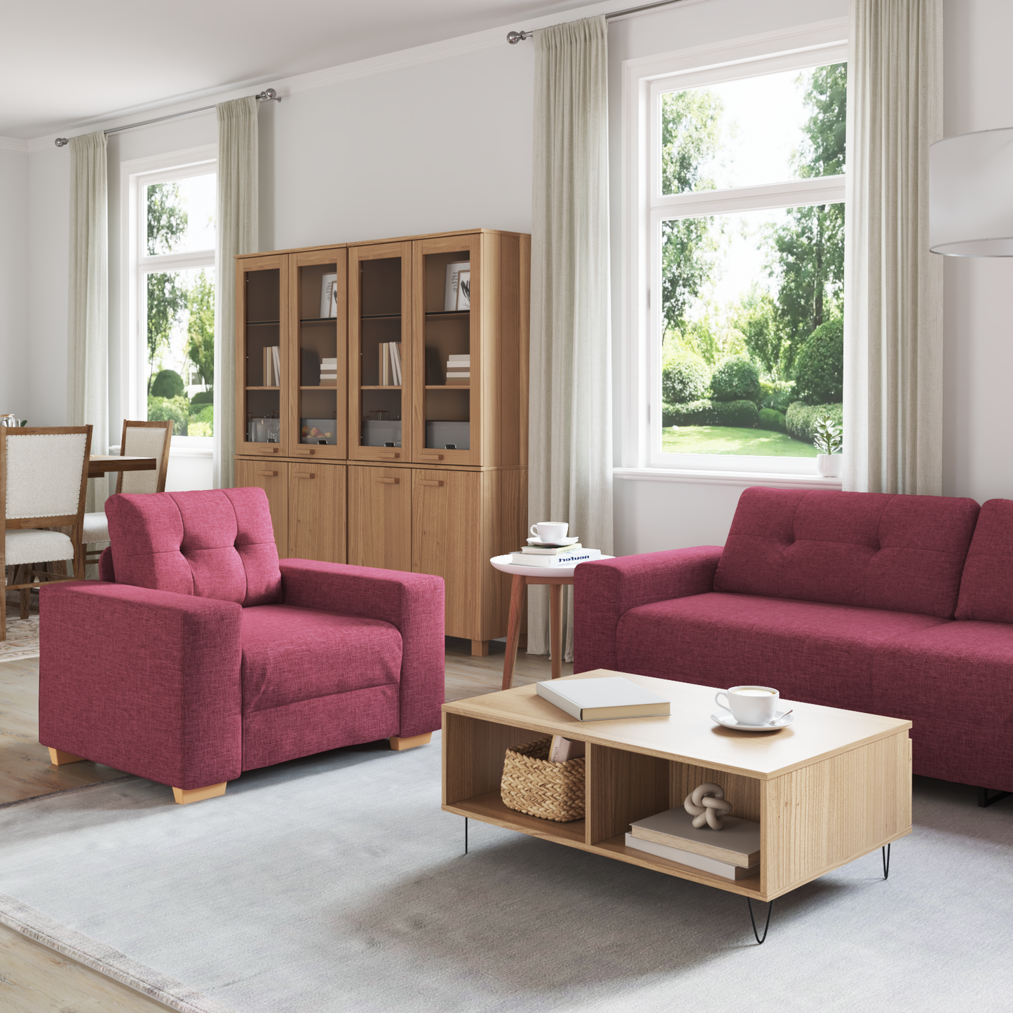 Set di divani con cuscino con cuscino 3 pcs Rosso Vino Tessuto
