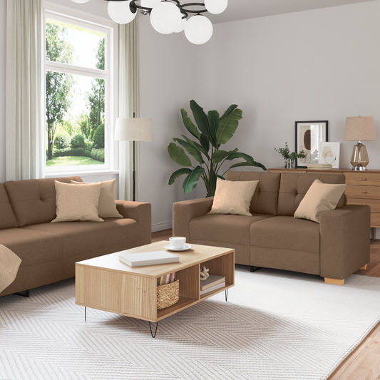 Set di divani con cuscino con cuscino 3 pcs Marrone Tessuto
