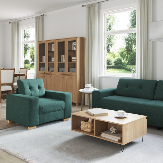 Set di divani con cuscino con cuscino 3 pcs Verde Scuro Tessuto