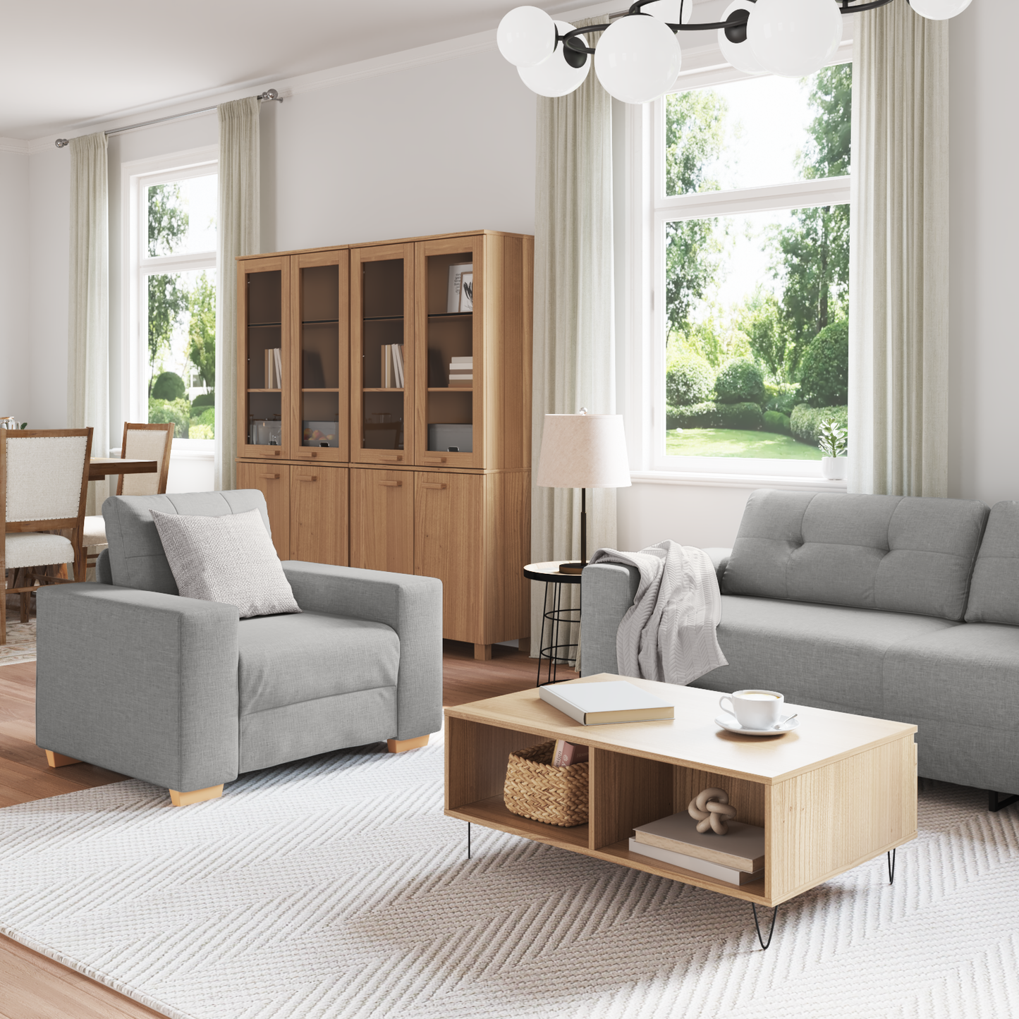 Set di divani con cuscino con cuscino 3 pcs Grigio Tessuto