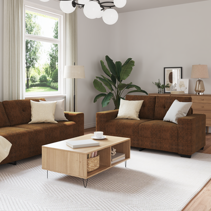 Divano 3 pcs Marrone Tessuto misto lino