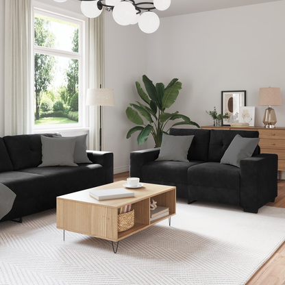 Set di divani con cuscino 3 pcs Nero 221 x 78 x 80 cm Velluto