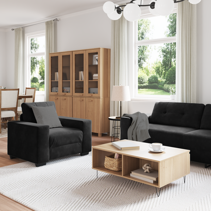 Set di divani con cuscino 3 pcs Nero 221 x 78 x 80 cm Velluto