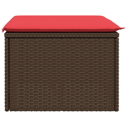 Sgabello da giardino con cuscino marrone 55x55x37 cm in polyrattan | homemem39