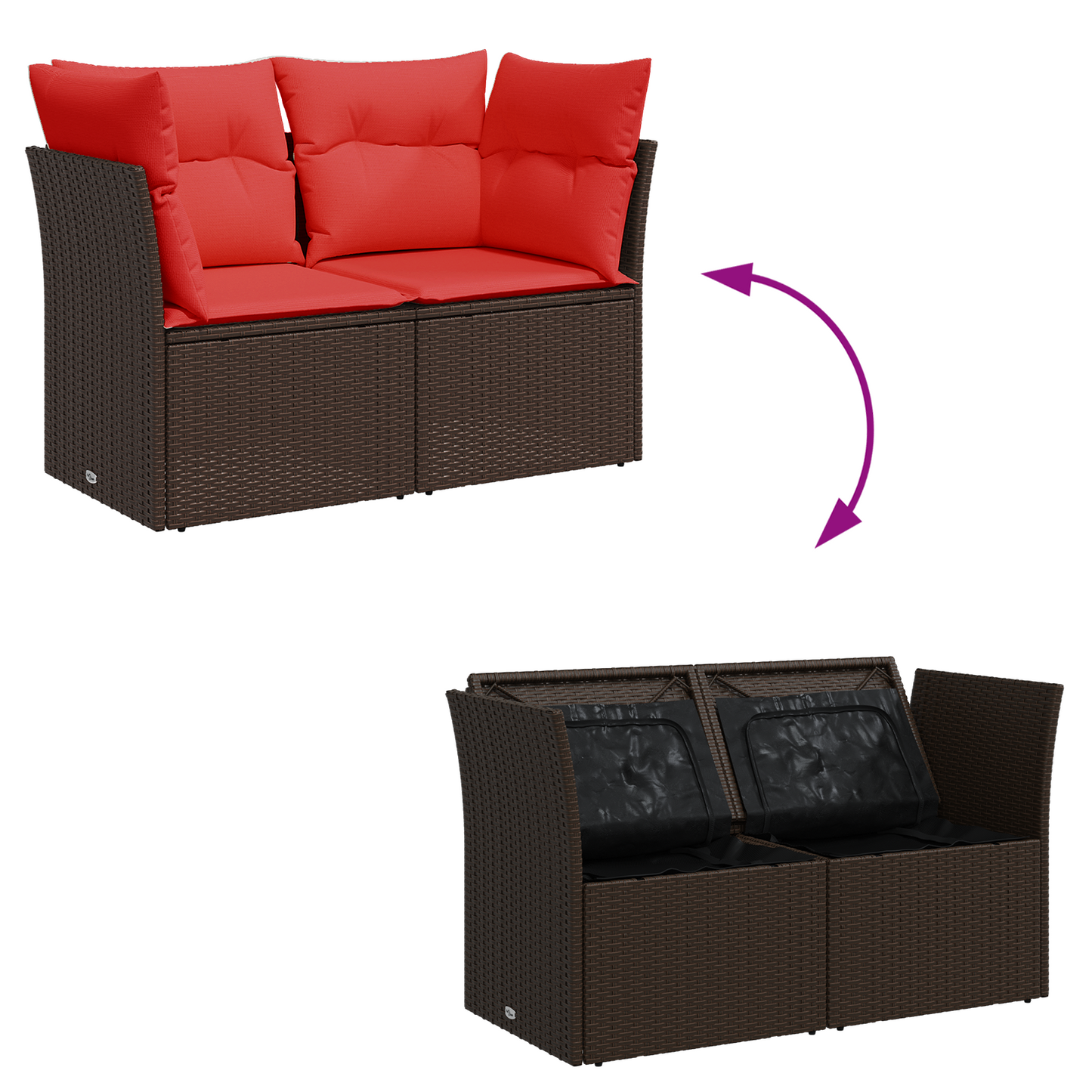 Divano da giardino con cuscini a 2 posti marrone in polyrattan | homemem39