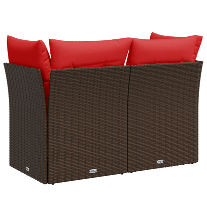 Divano da giardino con cuscini a 2 posti marrone in polyrattan | homemem39