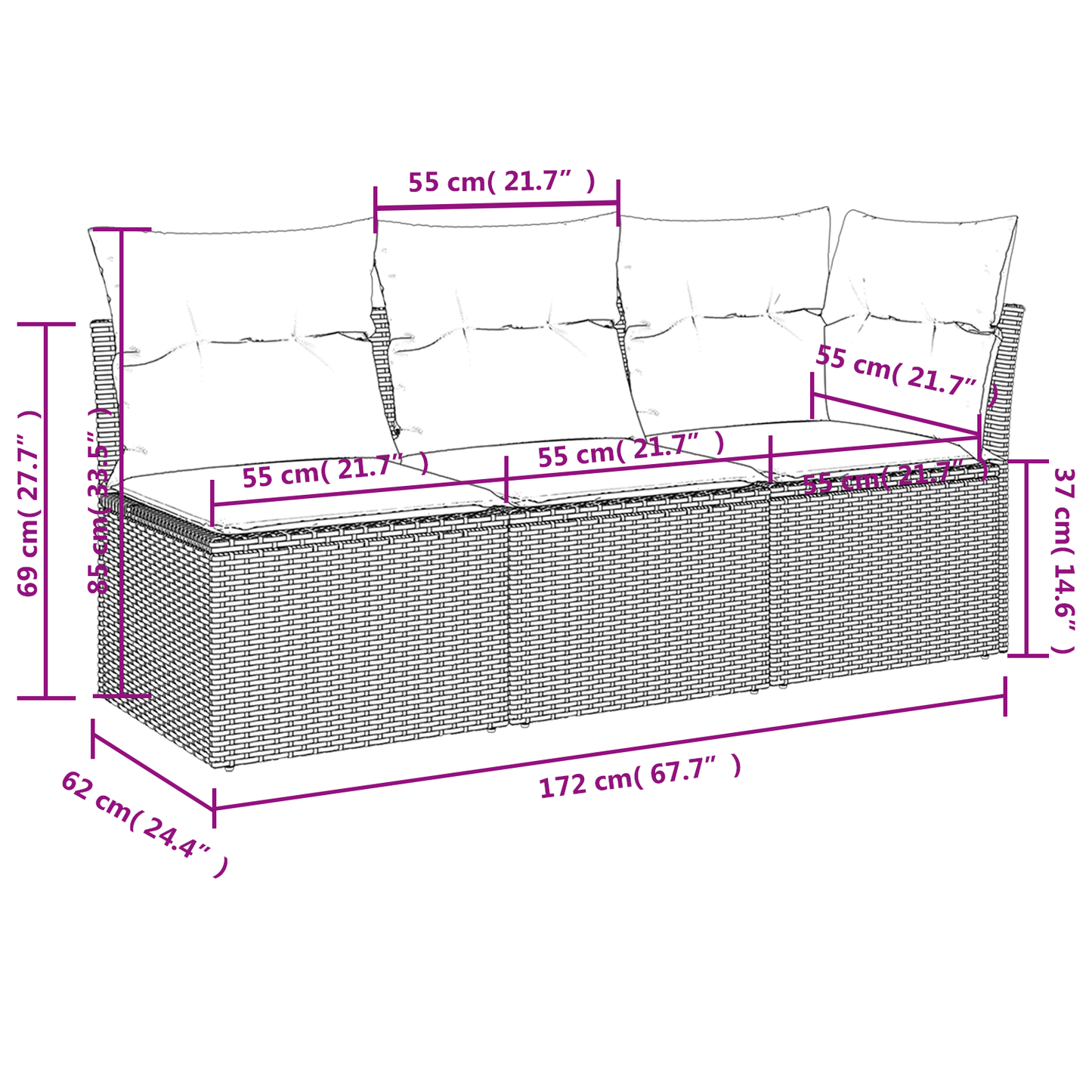 | Divano da giardino | Marrone 172 x 62 x 69 cm Poly Rattan | homemem39